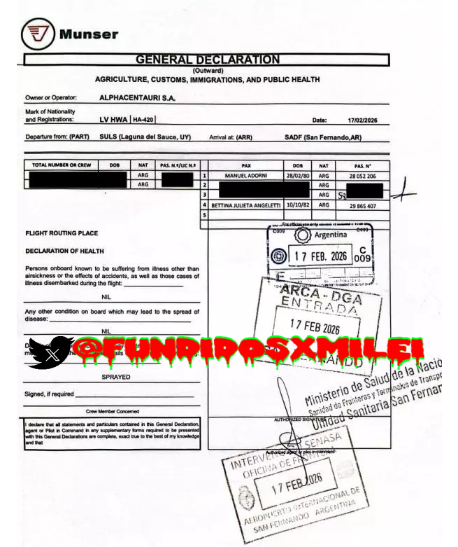 🚨 BOMBA.. El avión q se usó Adorni para irse a Punta del Este.. 
Es del "empresario" + prebendario d Argentina, socio d Milei y los Caputo, Leonardo Scatturice.

Leonardo Scatturice es el Yabran los de Milei y Caputo. es el nuevo dueño de OCA que adquirio en diciembre, dueño de