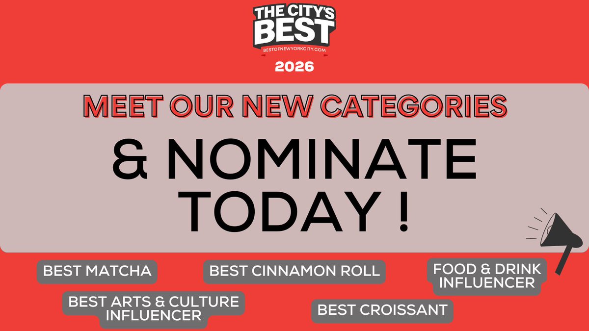 bestofthenyc's tweet photo. Did you know The City's Best 2026 has some fun new categories? Nominate the best croissant, best matcha, best cinnamon roll, best influencers, and more! #thecitysbest #thecitysbest26 #thecitysbest2026 https://t.co/iBbFDCV0Nv