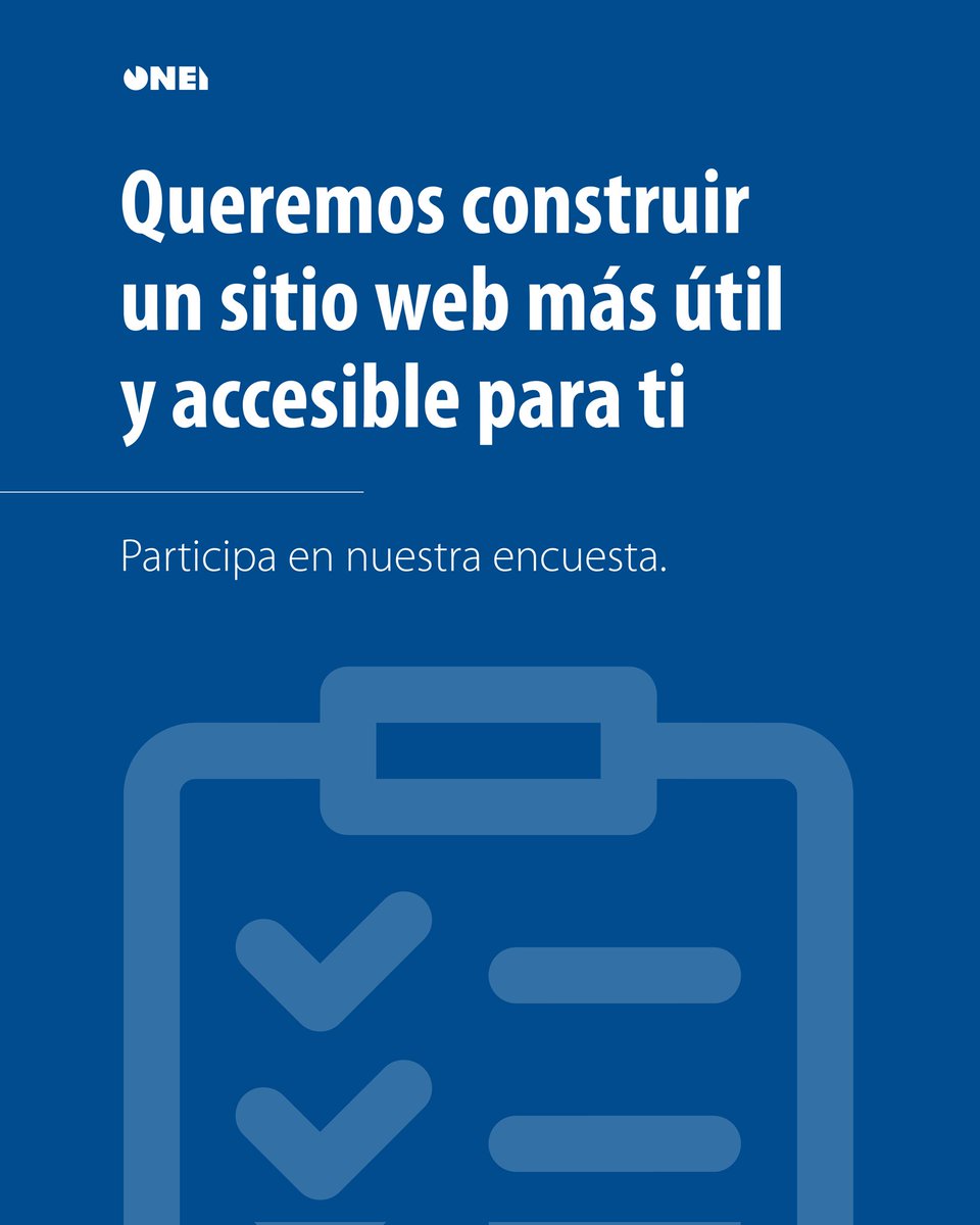 📊 ¡Queremos renovar nuestra página para ti!

💙 En la Oficina Nacional de Estadística e Información (ONEI) estamos listos para dar un salto hacia un espacio digital más atractivo, útil y accesible para ti.

🧵1/4👇