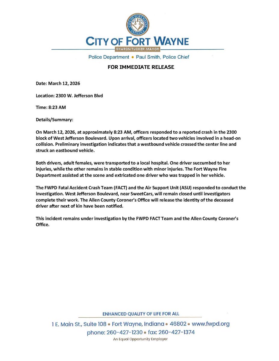 Fort Wayne Police Department tweet media