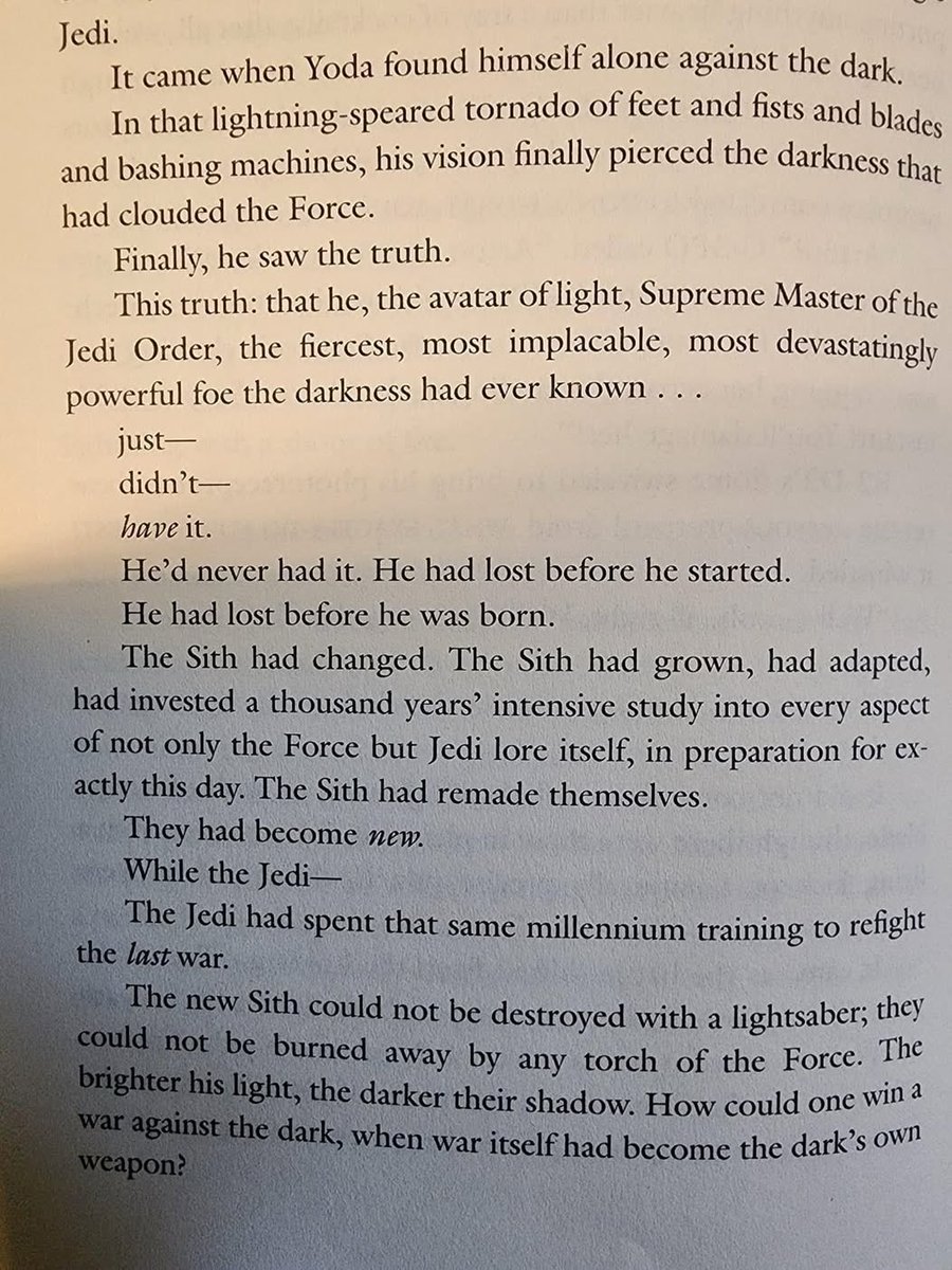 urangelb's tweet photo. Cannot stress this enough, but #Yoda and the High Council didn’t always make morally sound decisions, dating back to the high republic. In TCW, Yoda gives the go ahead to attempt an assassination on Dooku (#DarkDisciple novel), his old Padawan. Similar sitch to Vern and Qimir🤔 https://t.co/ItP2uBO3b6