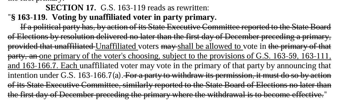 chriscooperwcu's tweet photo. After the #ncpol primary, a few folks have asked whether the parties might shut Unaffiliated voters out of their primaries.

SB 747 said they can't⤵️

For more, see the bottom of this piece in @TheAssemblyNC: 

https://t.co/5LE4kyBotL https://t.co/IbloUEwB63