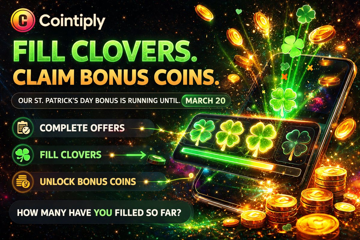 CointiplyFaucet's tweet image. Stack those clovers 🍀

Our St. Patrick’s Day Bonus is running until March 20!

Complete offers → fill clovers → unlock bonus coins.

Big offers can fill multiple clovers at once 👀

How many have you filled so far?

#Cointiply #EarnCrypto