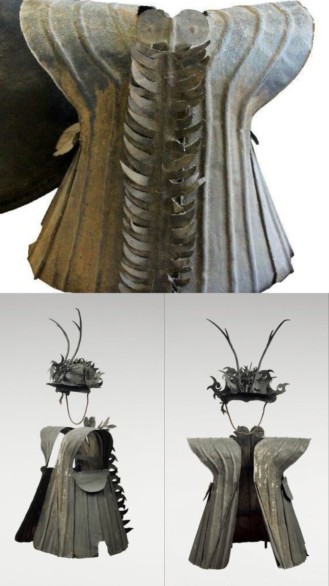 Or this armor worn by Niasan warriors from Indonesia, featuring a stacked, vertically layered serrated helmet.