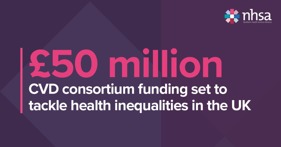 The_NHSA's tweet photo. @NIHRresearch is investing £50 million into supporting ground-breaking new research into tackling inequalities in cardiovascular disease (CVD), following a consortium brought together by the Northern Health Science Alliance.

https://t.co/wR1r2BtoyD https://t.co/8ZrNWJX23X