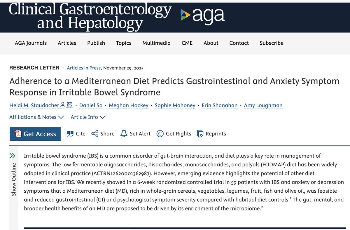 GI_NutritionFdn's tweet image. A diet low in FODMAPs isn't the only option for #IBS

@hmstaudacher, @MBmicrobiome &amp;amp; colleagues found sticking to a Mediterranean diet predicts digestive and anxiety symptom response in #IBS 

✅ Patients with IBS suffer from both digestive and mental health issues

✅ The gut,