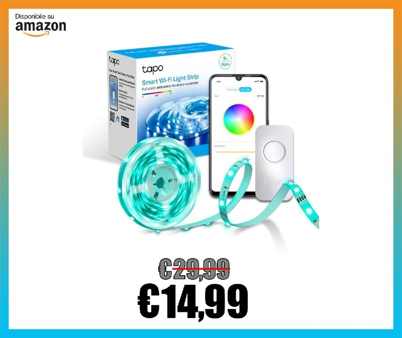 CheSuccede1's tweet photo. 💣 PREZZO BOMBA 💣 - 💡 Tapo L900-5 Striscia LED Smart Wi-Fi 5m, Controllo Vocale Compatibile con Alexa e Google Assista... 

💣 PREZZO BOMBA 💣

💡 Tapo L900-5 Striscia LED Smart Wi-Fi 5m, Controllo Vocale Compatibile con Alexa e Google Assistant, Sync-… https://t.co/qyCvaqOjCb https://t.co/dnwNmOk7uN