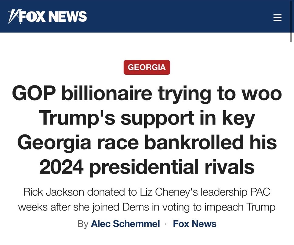 TheAndersPaul's tweet photo. This is HUGE. Rick Jackson’s campaign is over. It’s done. He funded the People behind the J6 Sham trial impeachment. He funded Cheney. Cheney worked with Raffensperger to take out Trump. We already know Raffensperger and Sterling lied multiple times in this testimony. Which means he probably lied to Grand Jury too. This is Jackson. ANTI TRUMP. ANTI ELECTION SECURITY.