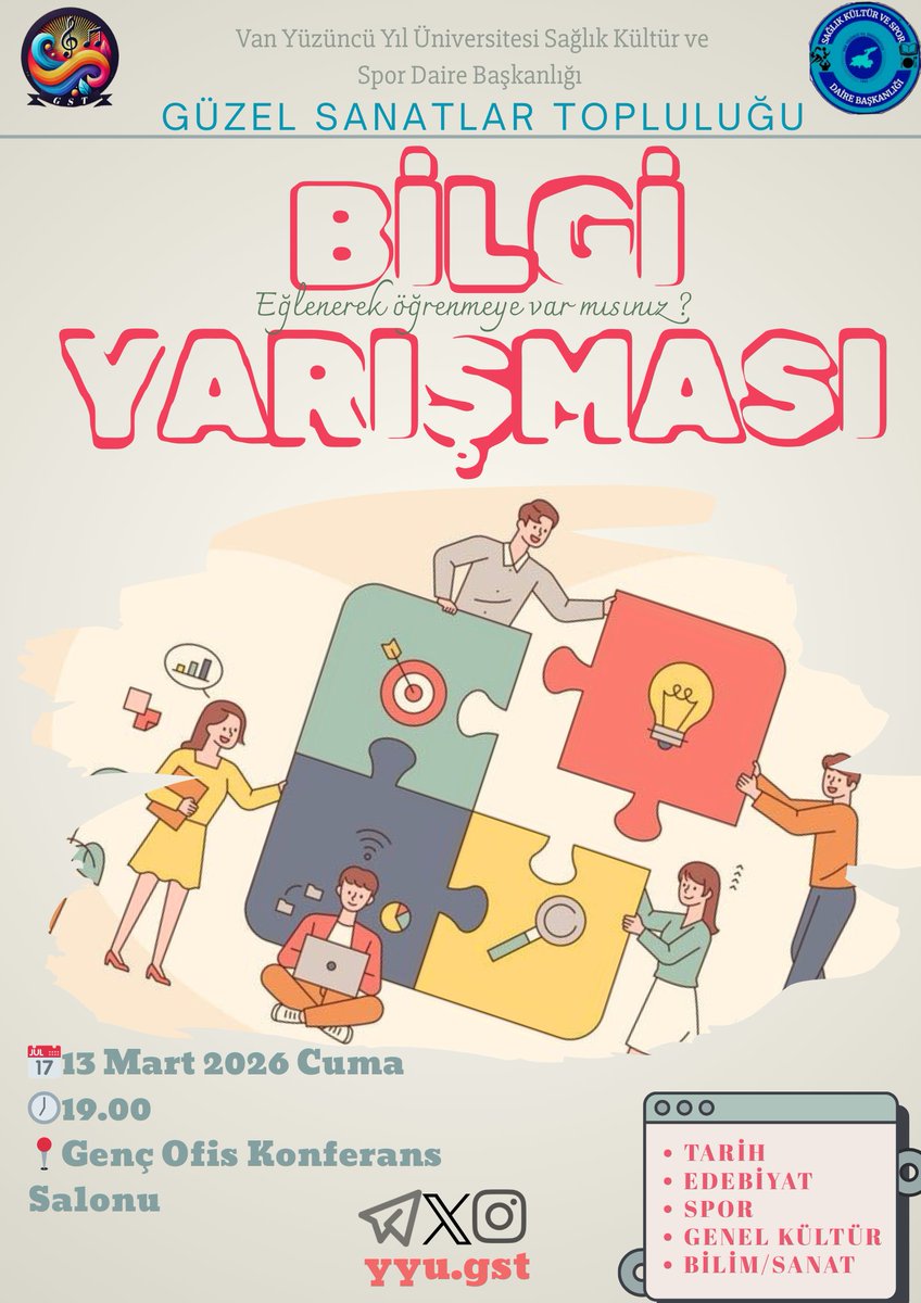 Yyugst's tweet photo. Herkese selam🙌

🎉Yarın "Bilgi Yarışması" için bir arada olacağız✨ Çay ve kahve eşliğinde eğlenerek oynayacağımız bu oyunda sıkılmaya fırsat yok👀

☕"Bilgiye yapılan yatırım en yüksek faizi verir." ~Benjamin Franklin

📌 Genç Ofis Konferans Salonu 
📅 13 Mart Cuma
⏰19.00 https://t.co/Yler8rrM5e