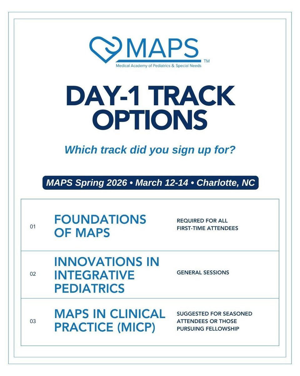 MedMAPS's tweet photo. Day 1 at the Medical Academy of Pediatric Special Needs Spring Conference in Charlotte:

🔹 Foundations of MAPS
🔹 Innovations in Integrative Pediatrics
🔹 MAPS in Clinical Practice

Three tracks. One mission: better clinical thinking for complex patients.

#MAPSConference https://t.co/HFWJFcZUva