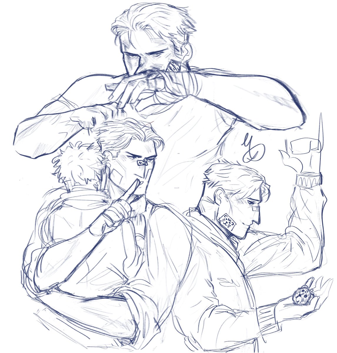 Boxer Nanami au, <a href="/cadejos_/">santi</a>  shared the idea and now it lives rent free in my mind I just needed to draw it out
Ps: I added a small headcanon, which is Yuuji drawing on all of Nanami’s bandaids to make him look less menacing 
[#nanami #jjk #papamin ]