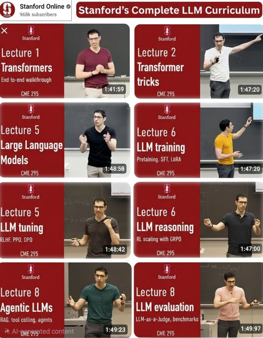 DivyanshT91162's tweet photo. This is insane 😳 
Most people are just using AI tools
Very few actually understand how they work

So I collected Stanford’s complete LLM curriculum
and turned it into a step-by-step learning path

Worth over $500
Giving it away free for the first 4,500 people

Transformers → Training → Alignment → Agents → Evaluation

Study this once and you’ll stop guessing with prompts
and start thinking like a real AI engineer

How to get it:
Follow must (so i can dm you)
Rt and comment 'LLM'