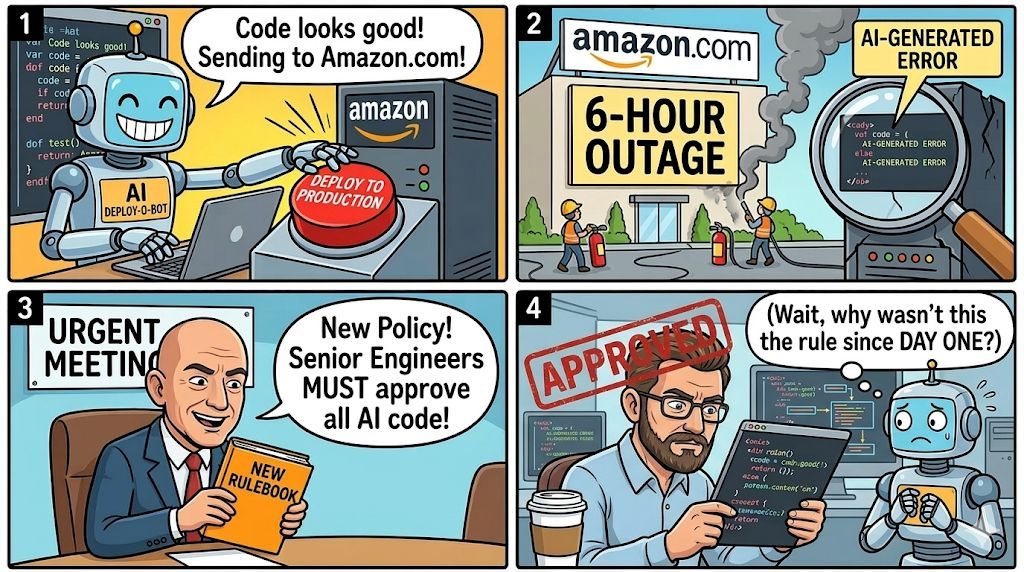 Amazon now requires senior engineer approval before AI-written code goes to production. My first question: how did they ever ship without it?

A 6-hour outage on Amazon.com was traced back to an AI-assisted deployment. Not a complex distributed systems failure. Not a