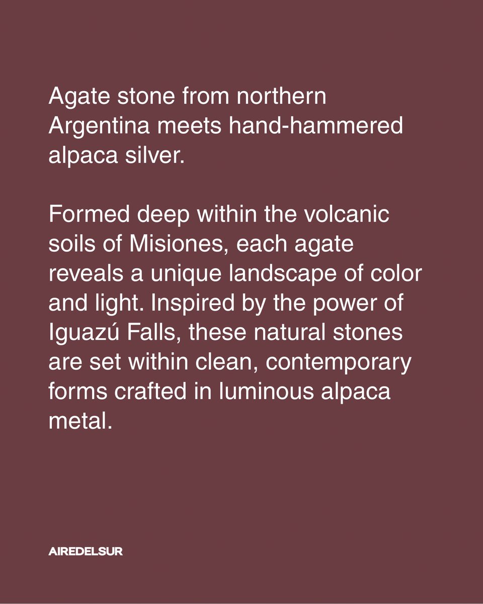 airedelsurstore's tweet image. MISIONES Box

Agate from northern Argentina set in hand-hammered alpaca metal.

A mineral landscape from Misiones shaped into a contemporary object through Argentine craftsmanship.

#airedelsur #argentinematerials #quietluxury #misiones