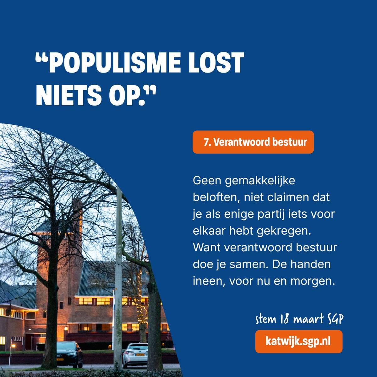 sgpkatwijk's tweet photo. De komende weken presenteren we onze 10 speerpunten. Vandaag speerpunt 7: SGP Katwijk zet zich in voor een  verantwoord bestuur van de gemeente. https://t.co/TmEecixS3I