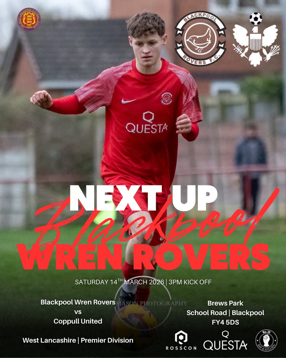 🔴| 𝗡𝗘𝗫𝗧 𝗨𝗣 | 𝗖𝗢𝗣𝗣𝗨𝗟𝗟 𝗨𝗧𝗗 (𝗛)

The First Team take on <a href="/Coppull_United/">Coppull United FC</a> at Brews Park on Saturday in the <a href="/westlancsleague/">West Lancashire League</a> Premier Division.

Kick off 3pm, come down and support the lads!

#𝚞𝚙𝚝𝚑𝚎𝚠𝚛𝚎𝚗𝚜 | 🐦‍⬛