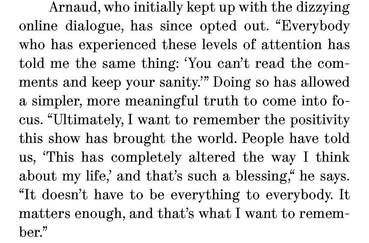 françois wants to remember the positives that come from this show and other projects