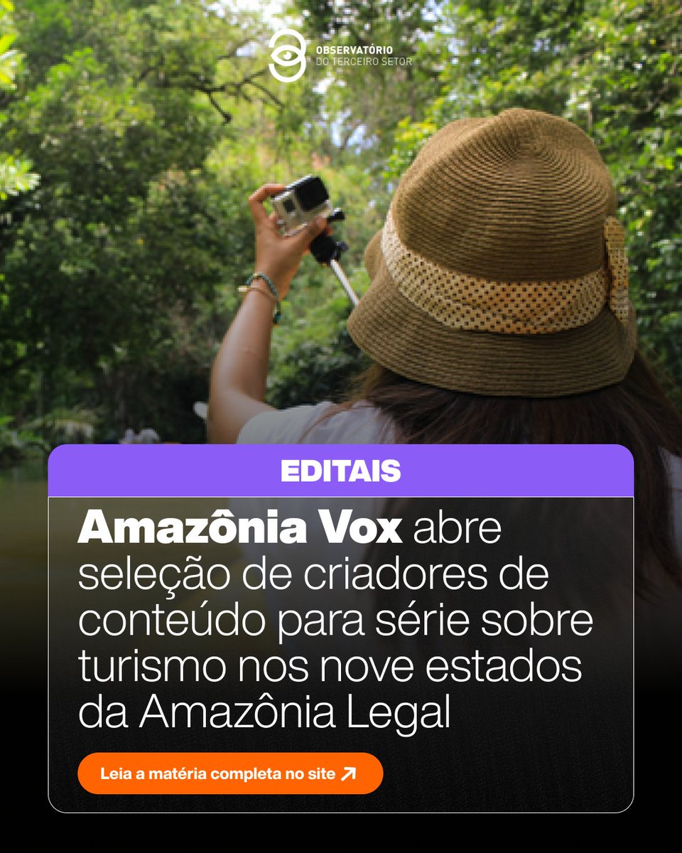 A Amazônia Vox abriu seleção de criadores para a série “Destino Amazônia”, que vai destacar o turismo nos nove estados da Amazônia Legal.

📷 Inscrições até 2 de março
📷Saiba mais no site do Observatório!

#Amazônia #Turismo #CriadoresDeConteúdo