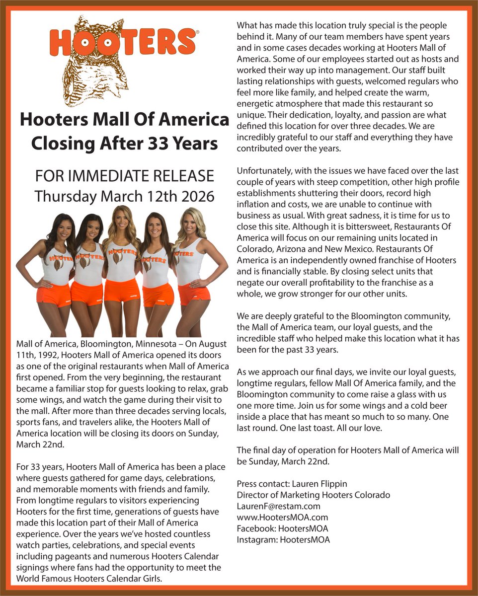 Hooters Mall of America tweet media