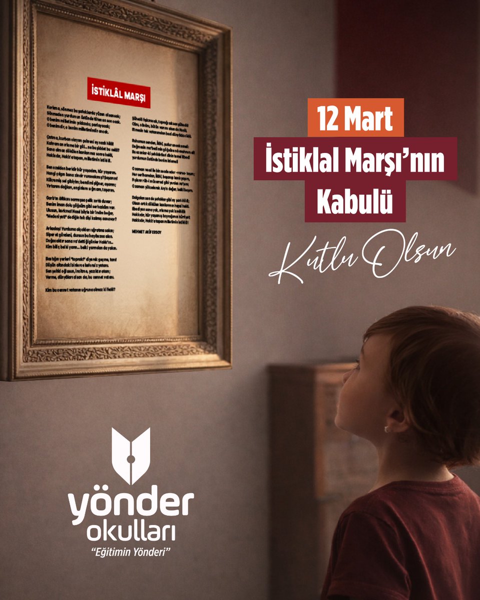 yonderokullari's tweet photo. Bir milletin bağımsızlık iradesinin en güçlü ifadesi olan İstiklal Marşı’nın kabulünün yıl dönümünde; başta büyük şair Mehmet Akif Ersoy olmak üzere, istiklal mücadelemizin tüm kahramanlarını saygı, rahmet ve minnetle anıyoruz. 🇹🇷

#YönderOkulları #İstiklalmarşınınkabulü #12mart https://t.co/OWGjsK2jgi