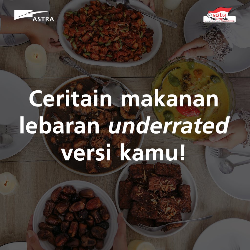 Giveaway Alert! Saatnya merapat!

Lebaran sebentar lagi~
Momen makan bareng keluarga jadi salah satu hal yang paling dinanti! Coba ceritain makanan lebaran yang underrated dan cuman ada di daerah kamu aja!

Psstt, 5 orang beruntung akan mendapatkan saldo AstraPay masing-masing