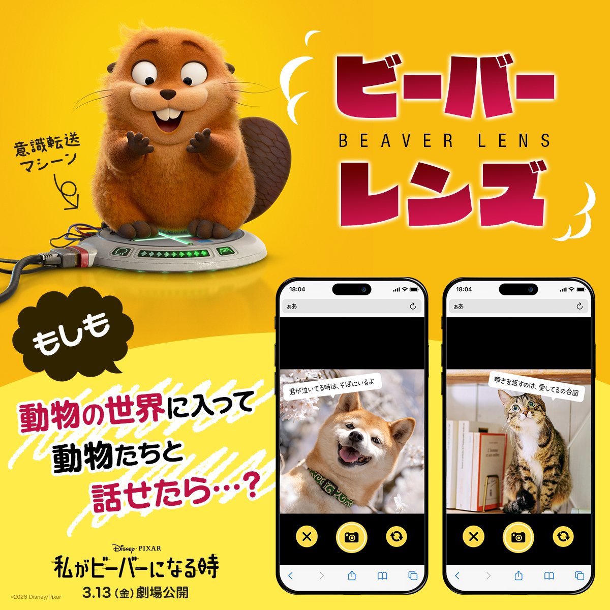 DisneyStudioJ_A's tweet photo. ⠔⋰
もしも動物の世界に入って
動物たちと話せたら❓
⠢⋱

動物の気持ちがわかるスマホアプリ
“ビーバーレンズ”が登場🦫✨

写真を撮影して
思いもよらない彼らの気持ちを覗いてみよう👀
https://t.co/0LZsZ9GGmz

『#私がビーバーになる時』
➜「#わたビバ」3/13（金）劇場公開🎬 https://t.co/seJUbRlfb1