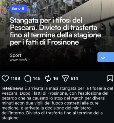 SandroSca's tweet photo. Recap:

- Petardo su portiere avversario: 2 trasferte, non il derby
- Petardo su vigili del fuoco: tutta la stagione.

Proporzionalità

(via @alessiobellanza) https://t.co/78h1W7Wj00
