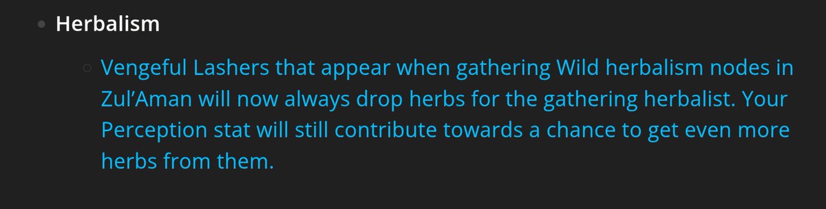 TheNightblood's tweet photo. This is such an impactful change and glad to see it finally implemented🥰
Please, everyone doing Herbalism in Zul'Aman don't leave behind the Lashers anymore!

I've seen so many nodes with up to 6 lashers camping the herb😂 https://t.co/zDdj2s3yMQ