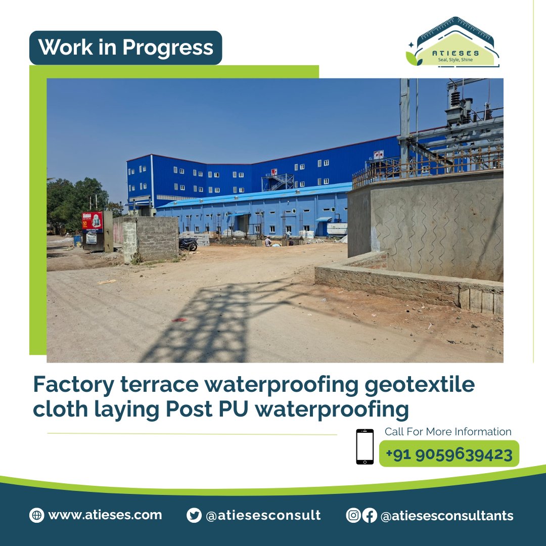 atiesesconsult's tweet photo. 🏭 Factory Terrace Waterproofing in Progress in Hyderabad!
Geotextile cloth laying with advanced PU waterproofing ensures strong, long-lasting protection against leaks and weather damage. Perfect for factory &amp; industrial roofs.
https://t.co/6RfD4g21yp
📞 +91 9059639423 https://t.co/hleKNbQuoZ