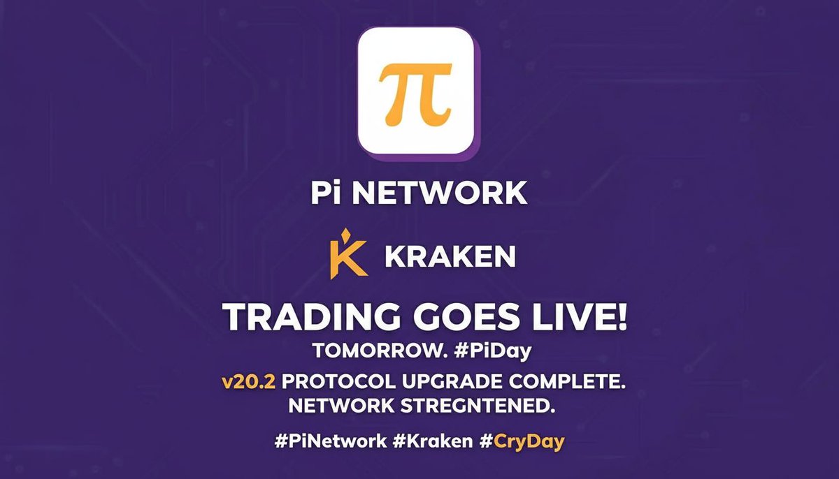 PI7779's tweet photo. The day is here. The mandatory v20.2 protocol upgrade is complete, strengthening the network for what's next. Tomorrow, Pi trading goes LIVE on Kraken. With a price surge of ~30% this week, the momentum for #PiDay is undeniable. #PiNetwork #Kraken #Crypto https://t.co/WhYbOp3OYr