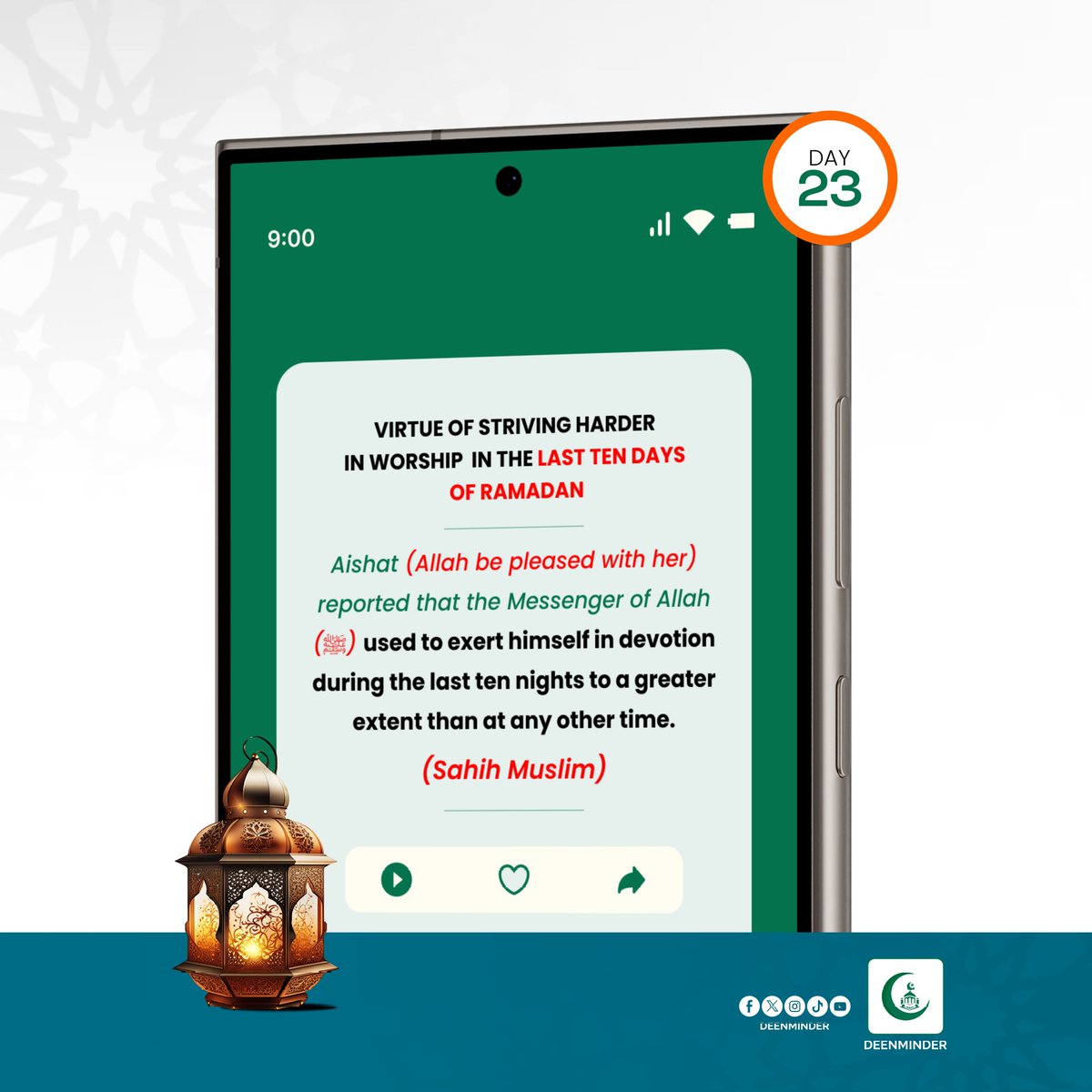 DeenMinder's tweet photo. Prophet Muhammad (ﷺ) used to strive significantly harder in worship during the last ten days of Ramadan than at any other time.

This is an encouragement for us to increase our dedication to prayers, dhikr (remembrance), and Quran recitation, especially during the odd nights. https://t.co/7jlfTjdEBg