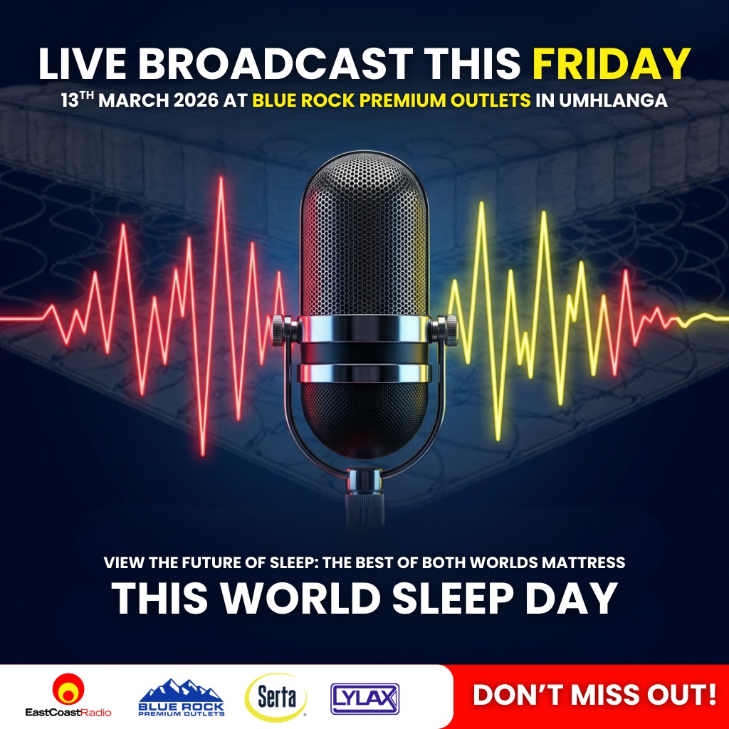TheMercurySA's tweet photo. Sponsored | 📻 LIVE Outside Broadcast this World Sleep Day – Friday, 13 March 2026 at @bluerockfofficial , Umhlanga. 🛍️🛏️ Tune in and join the experience as Lylax and Serta celebrate better sleep! 😴✨
🔗 https://t.co/YjcpYl2Jz6
#BlueRockPremiumOutlets #Lylax #Serta https://t.co/Hf6zvmPdiE