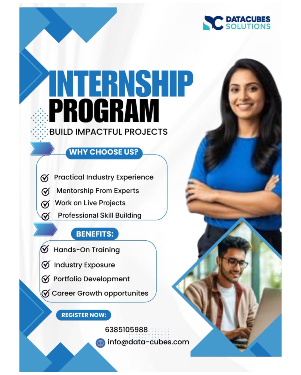 datacubes's tweet photo. Launch Your Career with the Datacubes Solutions Internship Program!

Gain hands-on training, work on live projects, and learn from industry experts.

Perfect for students ready to build real-world skills.

📞 6385105988
📧 info@data-cubes.com
#Internship
#LiveProjects
#Datacubes https://t.co/N6HGEGIRmS