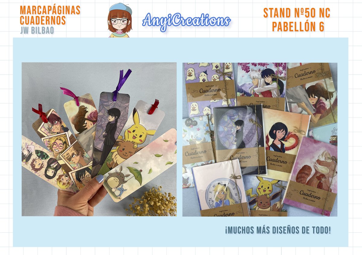 AnyiCreations's tweet photo. @JW_Arte Holi!! 🥰Soy Anyi y estaré en el stand 50 en la JW de Bilbao. Llevaré muchas ilustraciones, marcapáginas y cuadernos hechos a mano. Además de cosas en liquidación así que pásate para verlo todo 😊 https://t.co/4LsjzryxbP