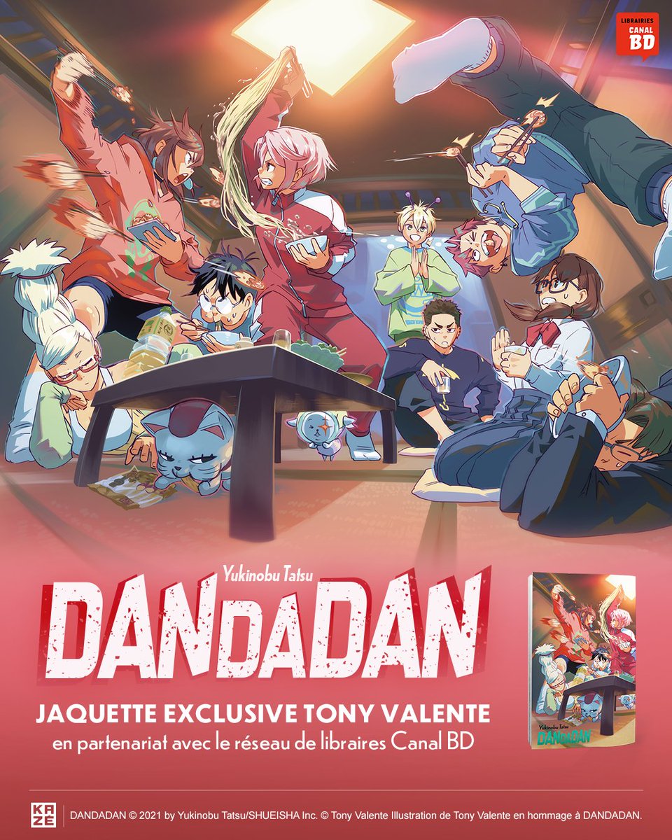 Kazemanga_fr's tweet photo. CETTE JAQUETTE EXCLUSIVE 🤯​

Dessinée par Tony Valente pour la sortie du tome 22 de Dandadan, à venir dans toutes les librairies du réseau Canal BD !​

Et dans toutes les autres librairies, retrouvez un ex-libris du même génie !​

📆 RDV le 8 avril https://t.co/Ow2VCrugmP