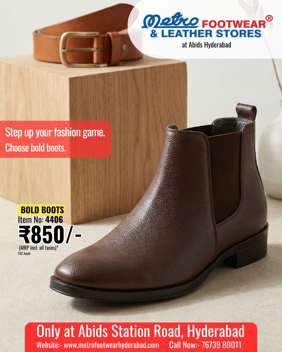 Metro_Shoes_Hyd's tweet image. Brand Name: Metro
SKU Number: 4406 
Gender: Men
Category: Men
Shoe Type: Chelsea Boots
 
📍 Available only at Metro Footwear &amp;amp; Leather Stores, Abids – Hyd
📞 Call / WhatsApp: 76739 80011 

#MetroFootwear #MetroFootwearHyderabad #BootStyle #MensBoot #ChelseaBoot #MensFashion