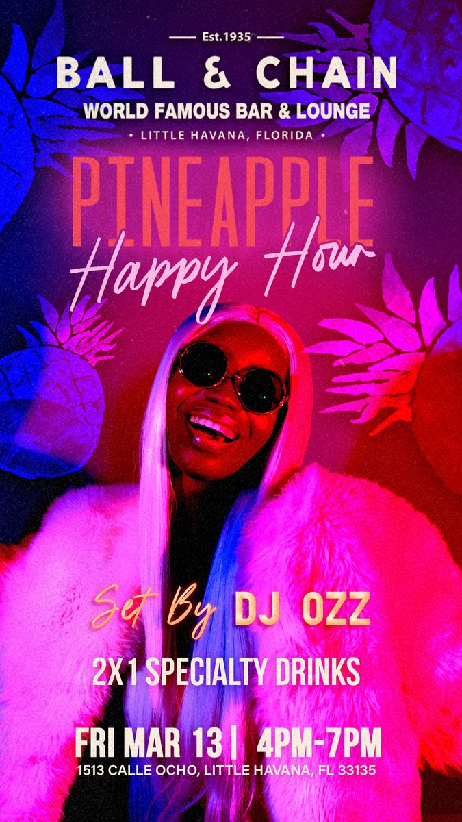 BallAndChainBar's tweet photo. TODAY: #LiveMusic noon to 9 p.m., #HappyHour 4 to 7, then #SalsaNight ft. @DJElRusso, 8 and a FREE #SalsaLesson, 9
TOMORROW: Pineapple Happy Hour, then @MiamiBoheme Night with DJ Ozz + #LiveMusic by Calixto Oviedo, 8
#supportlocal https://t.co/kBdwIKRQzT
ππ https://t.co/rk1n1pR9Zl