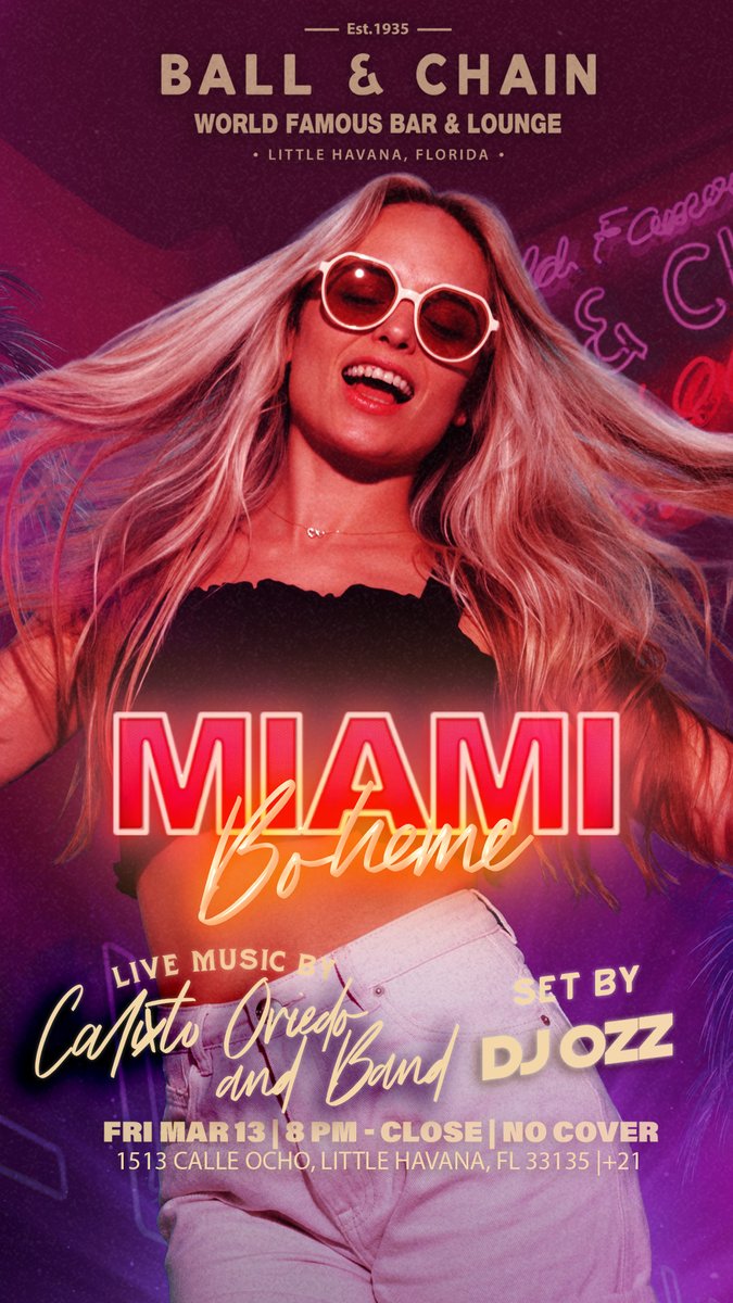 BallAndChainBar's tweet photo. TODAY: #LiveMusic noon to 9 p.m., #HappyHour 4 to 7, then #SalsaNight ft. @DJElRusso, 8 and a FREE #SalsaLesson, 9
TOMORROW: Pineapple Happy Hour, then @MiamiBoheme Night with DJ Ozz + #LiveMusic by Calixto Oviedo, 8
#supportlocal https://t.co/kBdwIKRQzT
ππ https://t.co/rk1n1pR9Zl