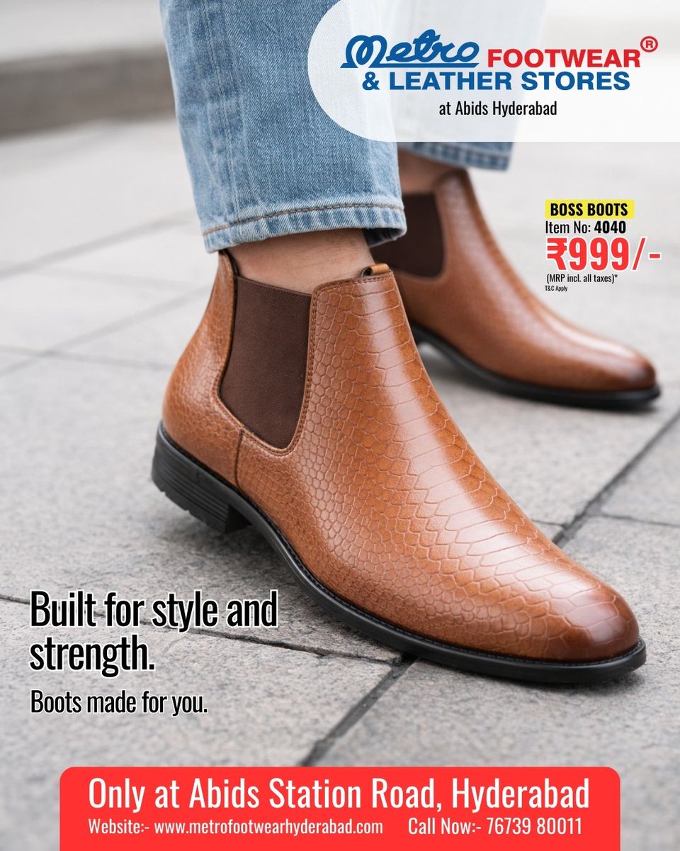 Metro_Shoes_Hyd's tweet image. Brand Name: Metro
SKU Number: 4040 
Gender: Men
Category: Men
Shoe Type: Chelsea Boots

📍 Available only at Metro Footwear &amp;amp; Leather Stores, Abids – Hyd
📞 Call / WhatsApp: 76739 80011 

#MetroFootwear #MetroFootwearHyderabad #BootStyle #MensBoot #ChelseaBoot #MensFashion