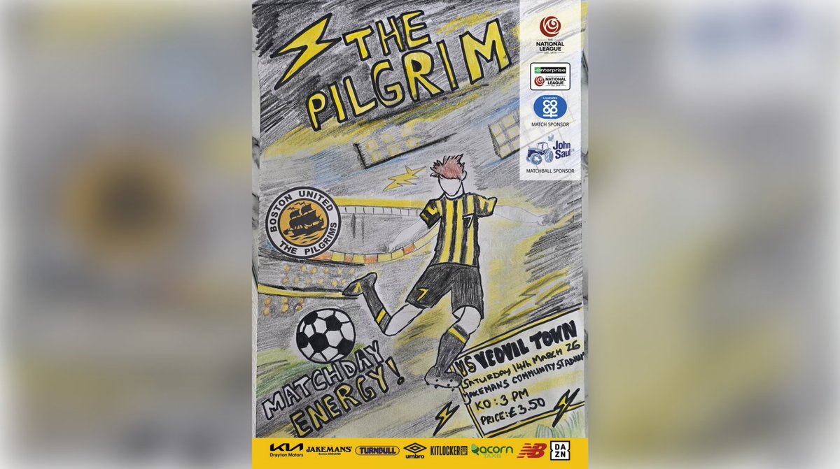 📚 World Book Day Competition Winners!

Markas’ winning design will feature on the front cover of our Matchday Magazine for Saturday’s game vs Yeovil 👏

See all the winners here 👉
bostonunitedcf.co.uk/news/world-boo…

#UpThePilgrims 🖤🧡 #WorldBookDay2026