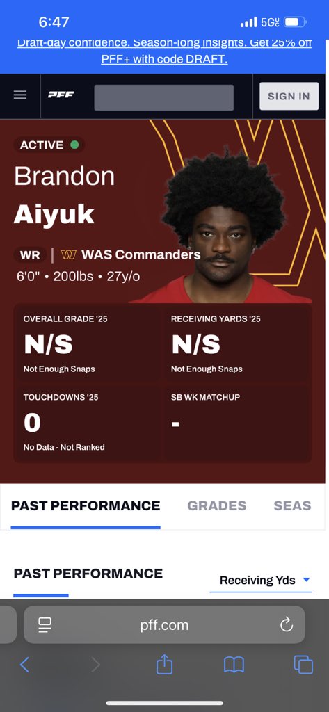 RambusDesigns's tweet photo. PFF already got Aiyuk on the Commanders roster. @StreetScoresATL 

https://t.co/iKca8ep7Ss https://t.co/h6ybXI2giD