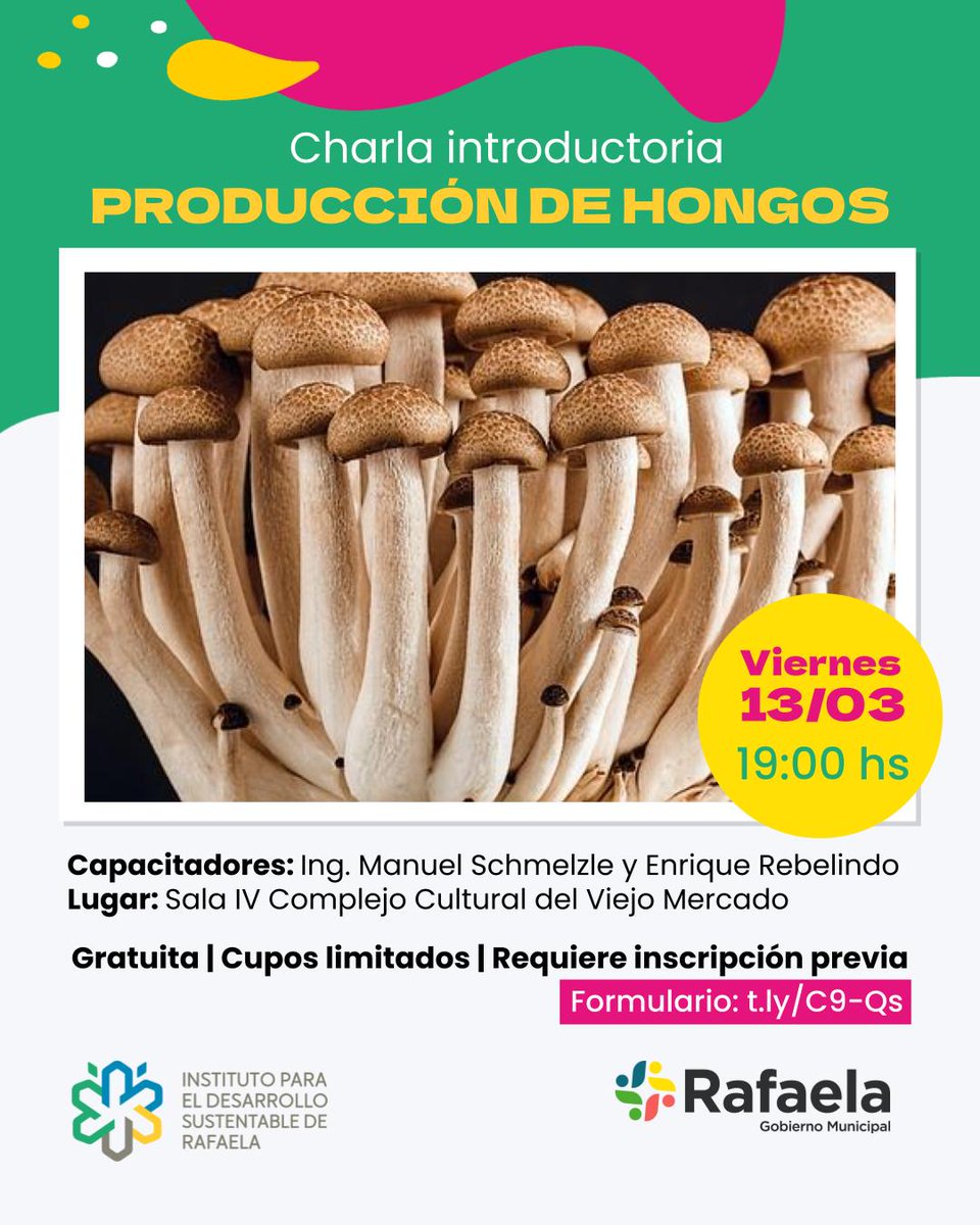 idsrafaela's tweet photo. Charla introductoria sobre producción de hongos. Una invitación a descubrir nuevas oportunidades productivas con impacto ambiental positivo.
La actividad es gratuita, con cupos limitados y requiere inscripción previa en el siguiente formulario 👉🏻 https://t.co/3mFWycjfuc https://t.co/fr0MrN9Pxc