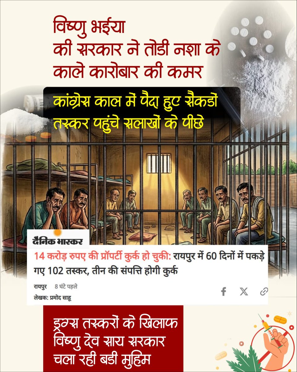 याद कीजिए वो दौर जब सत्ता के संरक्षण में नशे का व्यापार फल-फूल रहा था। कांग्रेस ने छत्तीसगढ़ को उड़ता छत्तीसगढ़ बनाने में कोई कसर नहीं छोड़ी थी। आज जब कार्रवाई हो रही है, तो दर्द होना लाजिमी है। 

#Criminal_Congress