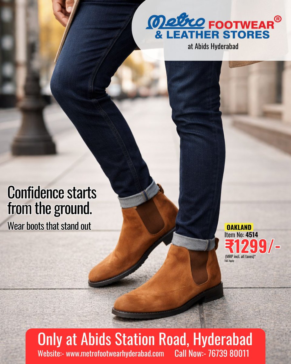 Metro_Shoes_Hyd's tweet image. Brand Name: Oakland
SKU Number: 4514 
Gender: Men
Category: Men
Shoe Type: Chelsea Boots

📍 Available only at Metro Footwear &amp;amp; Leather Stores, Abids – Hyd
📞 Call / WhatsApp: 76739 80011 

#MetroFootwear #MetroFootwearHyderabad #BootStyle #MensBoot #ChelseaBoot #MensFashion