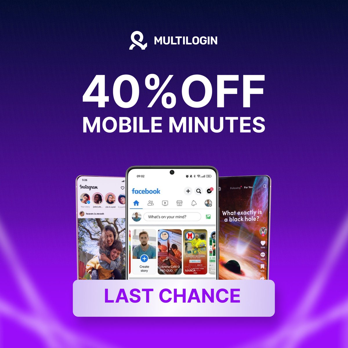Still managing social accounts on physical phones? Multilogin Cloud Phones give you real Android devices in the cloud, saved sessions, and one place to run mobile + browser activity.

Try it from €1.99 with 5 profiles + 60 mobile minutes.
Today only: 2,000 Mobile Minutes = €9.