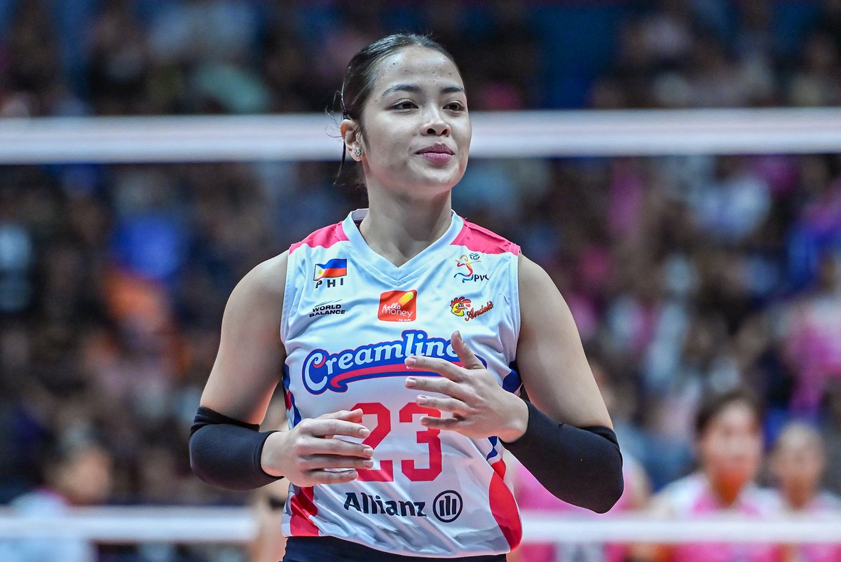 QueenJGOfficial's tweet photo. It wasn’t the perfect game, but your heart was all in. Still, you did great, Jema. 

Now rest, recharge, and get ready to bounce back next game, Creamline! 

16 points (14 attacks || 2 blocks)
7 excellent receptions

📸 PVL Media Bureau https://t.co/ZGi3k1T6wa