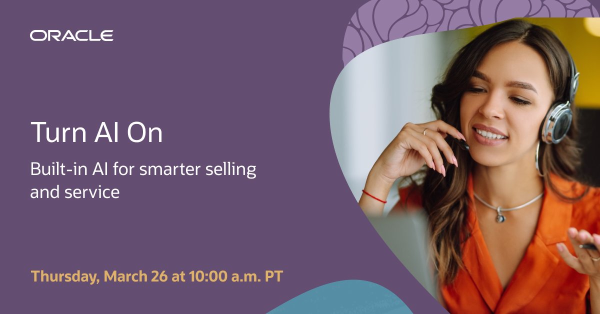 RodrigoDonats's tweet photo. Join this webinar to learn how built-in AI in Oracle CX predict deals, guide sellers, reduce revenue leakage, and automate quote-to-cash. Register here: https://t.co/Lzptb01tmu https://t.co/unaDGfkxxn