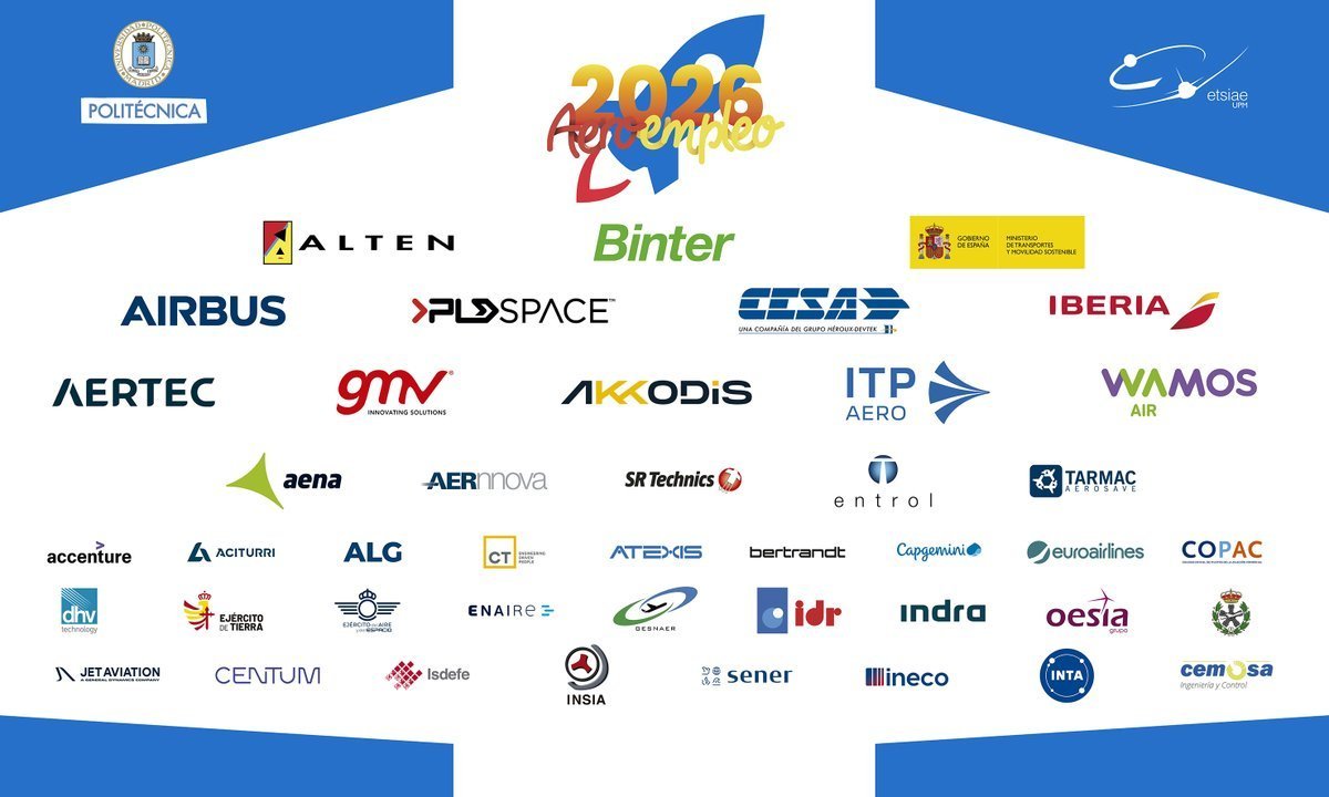 aeroespacialUPM's tweet photo. Finalizó #Aeroempleo2026 y queremos agradecer a todas las entidades que confían en el #talentoETSIAE.
Gracias: @AERTECsol_es @AirbusCareers @akkodis_global @altenspain @BinterCanarias #CESA @infoGMV_es @Iberia @ITPAero @transportesgob @PLD_Space #WamosAir
@Aero_Empleo (1/3) https://t.co/OgHSib2mfA