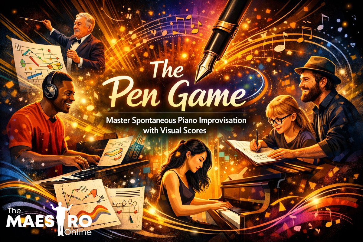 Maestro1Online's tweet image. Bypass your 'perfectionist brain' with The Pen Game! 🖊️🎹 Douglas Finch’s Visual Scoring translates gestures into music. Try the Gesture Line Generator to spark instant creativity! Try it: the-maestro-online.com/gesture-lines #Improvisation #Creativity #Piano