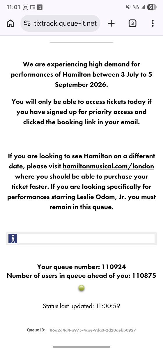 ColeenDoesLife's tweet photo. Welp. I guess I will not be in the room where it happens 😭
#westend #Hamilton https://t.co/gOmkAXrjZw